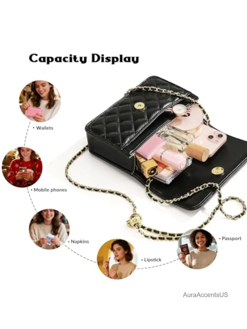 PU Leather Crossbody Bag Shoulder Bag with Chain Strap Evening Bag
